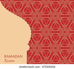 Islamic greeting card template . Arabic muslim background, seamless line pattern. Celebration card for Eid Ul Adha festival, Ramadan Kareem decoration