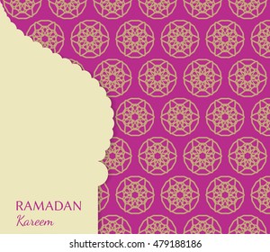 Islamic greeting card template . Arabic muslim background, seamless line pattern. Celebration card for Eid Ul Adha festival, Ramadan Kareem decoration