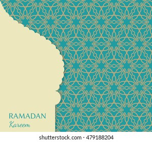 Islamic greeting card template . Arabic muslim background, seamless line pattern. Celebration card for Eid Ul Adha festival, Ramadan Kareem decoration