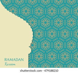 Islamic greeting card template . Arabic muslim background, seamless line pattern. Celebration card for Eid Ul Adha festival, Ramadan Kareem decoration