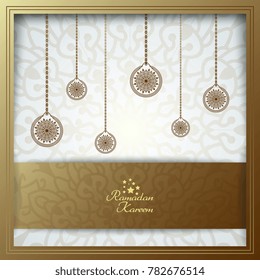 Islamic greeting card template for ramadan with asian pattern and lantern lamp