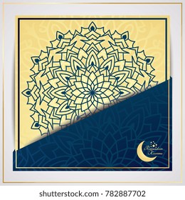 Islamic greeting card template for ramadan kareem with arabic geometric pattern. Vector illustration