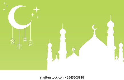 Islamic greeting card vector illustration template with colorful background. including mosques, minarets, stars, moon and others. good for cards, banners, flyers, web, social media, and more.