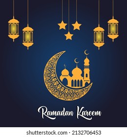 Islamic Greeting Cards for Muslim Holidays. Ramadan Kareem Background.Eid Mubarak, greetings background with lantern.Mosque window