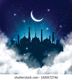 Islamic greeting Eid Mubarak card for Muslim Holidays. Vector illustration