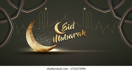 islamischer Grußkartenhintergrund eid mubarak mit schönem Halbmond