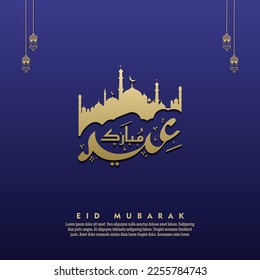 islamischer Grußkartenhintergrund aus Mubarak-Karte, blau goldenes Farbdesign für islamische Partys