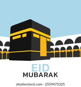 islamic greeting eid mubarak card design with beautiful crescent and ka'bah