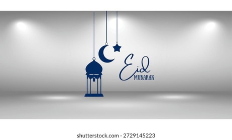 saudação islâmica eid mubarak design cartão com belo crescente e lanterna