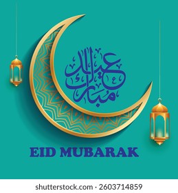 islamic greeting eid mubarak in urdu card design with beautiful crescent 