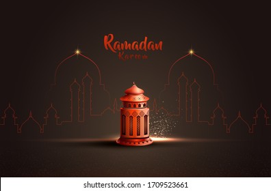 Islamic Greeting Ramadan Card Design With Beautiful Red Lantern