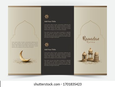 Islamic Greeting Ramadan Kareem Brochure Design With Beautiful Lanterns And Crescent Moon