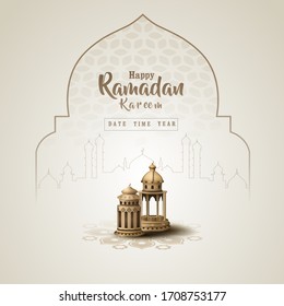 islamic greeting ramadan kareem card design background with beautiful lanterns