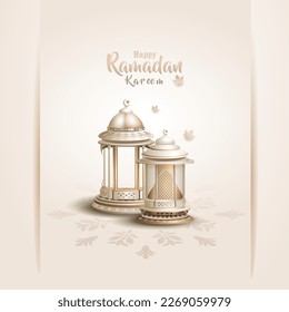 islamic greeting ramadan kareem card design with two lantern