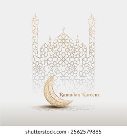 islamic greeting ramadan kareem card design with beautiful golden crescent moon