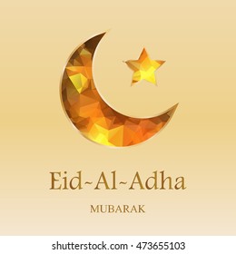 Islamic greetings background with golden polygonal moon. Eid-al-adha