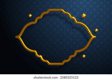 Islamic greetings banner template with golden frame and stars. Luxury elegant background for eid al fitr or ramadan sales