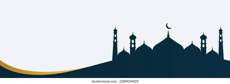 Islamic Greetings Card Background Design Banner Template with Outline Mosque Vector Illustration
