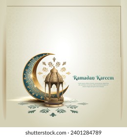 islamic greetings card design with beautiful crescent moon and lantern