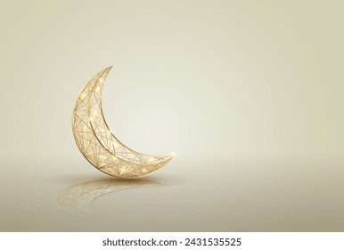 islamic greetings card design with beautiful crescent moon