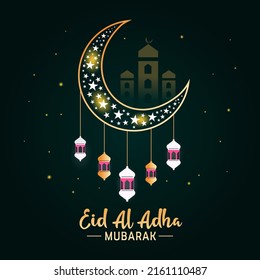 Islamic greetings card design lantern and Premium Vector.