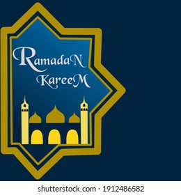 Islamic greetings dark blue background.Ramadan kareem greeting card design with beautiful mosque geometric golden color frame