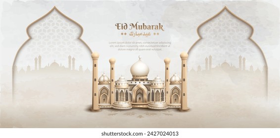 islamic greetings eid mubarak card design with beautiful mosque