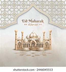 diseño de la tarjeta de felicitaciones islámicas eid mubarak con la mezquita hermosa