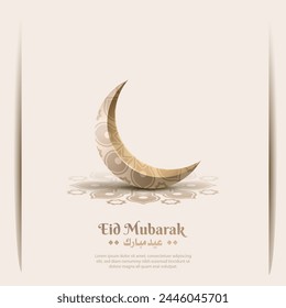 islamic greetings eid mubarak card design with beautiful crescent moon