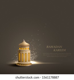 islamic greetings ramadan kareem card design with gold lantern