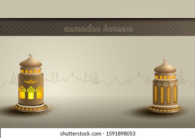 islamic greetings ramadan kareem card design with gold lanterns