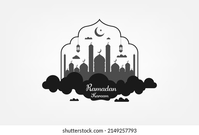 Islamic Greetings Ramadan Kareem Card Design With Crescent And Lantern 