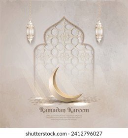 islamic greetings ramadan kareem card design with crescent moon and lanterns