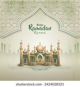 islamic greetings ramadan kareem card design with beautiful mosque