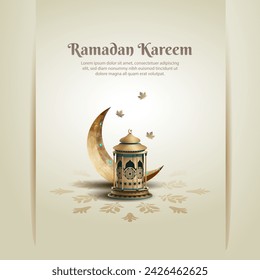 diseño de la tarjeta de ramadán kareem con la luna creciente y la linterna