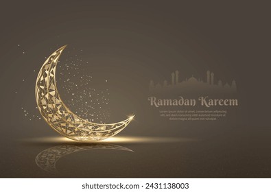 islamic greetings ramadan kareem card design with crescent moon