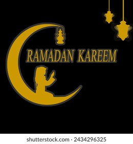 islamic greetings ramadan kareem card design with crescent and lantern, ramadan kareem mubarak card 
