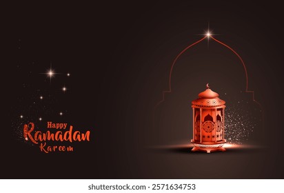 islamic greetings ramadan kareem card design with red lantern