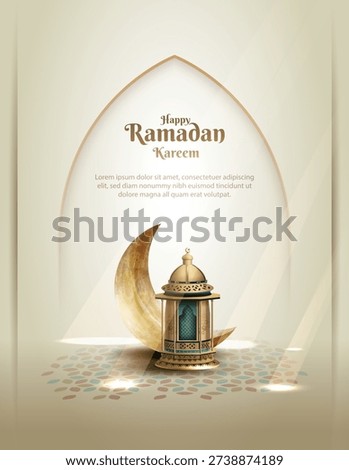 islamic greetings ramadan kareem poster design with golden crescent moon and lantern
