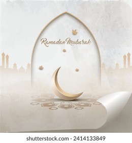 islamic greetings ramadan mubarak card design with crescent
