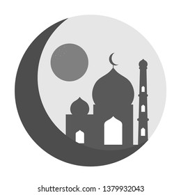 Islamic grey mosque, icon, isolated on white background.