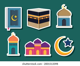 Islamic hajj icon collection design