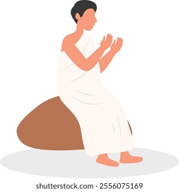 Islamic Hajj Pilgrim Illustration in Flat Cartoon Design and Shape. Vector Character