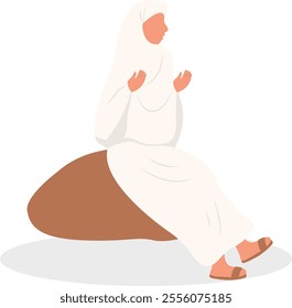 Islamic Hajj Pilgrim Illustration in Flat Cartoon Design and Shape. Vector Character