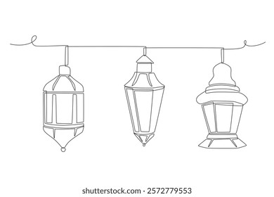 Islamic hanging lantern. Hanging lanterns concept one-line drawing