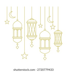 Linternas colgantes islámicas Línea de Vector Diseño de arte para Ramadán y Eid