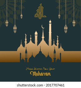 Islamic happy new year design, muharram design, allah swt (god) translation. for posters, banners, social media.