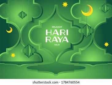 Islamic hari raya greeting design template or promo. Translation: happy hari raya