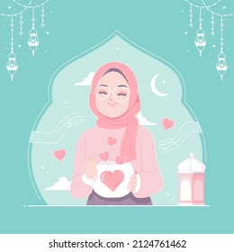 islamic hijab girl with good deeds concept