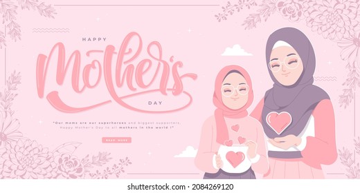 islamic hijab mother character happy mother's day banner design